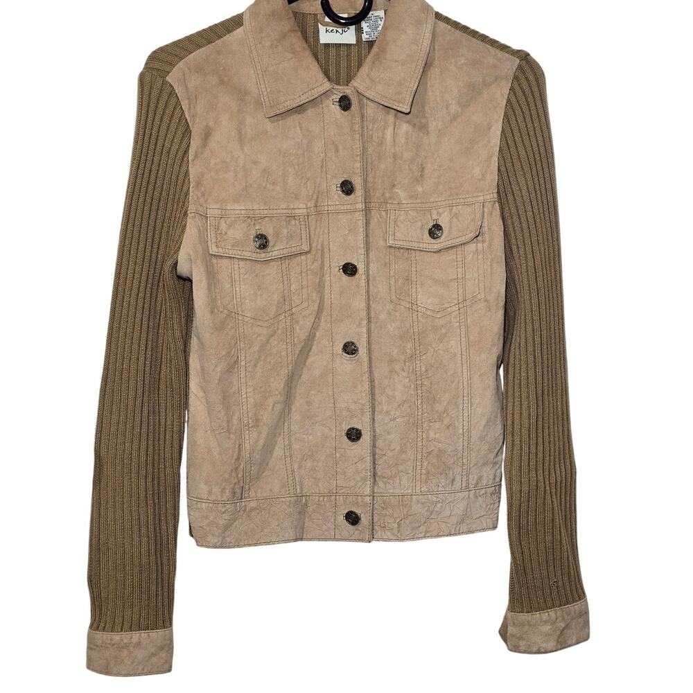 Kenji Leather and Knit Button Up Waisted Jacket Juniors Large NWOT
